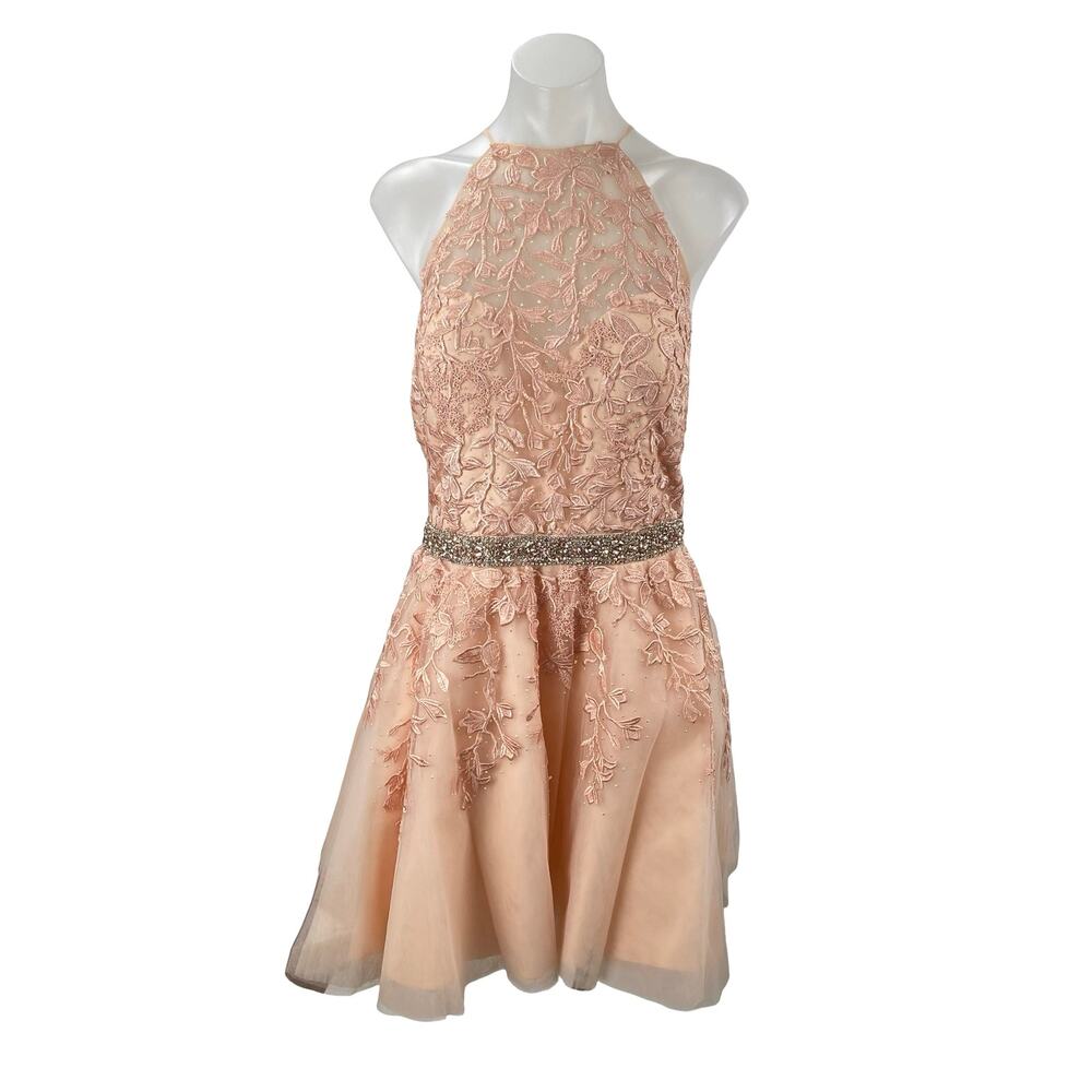 NEW Sherri Hill Pink Tulle Floral Embroidery Embellished Mini A-Line Dress Sz 18